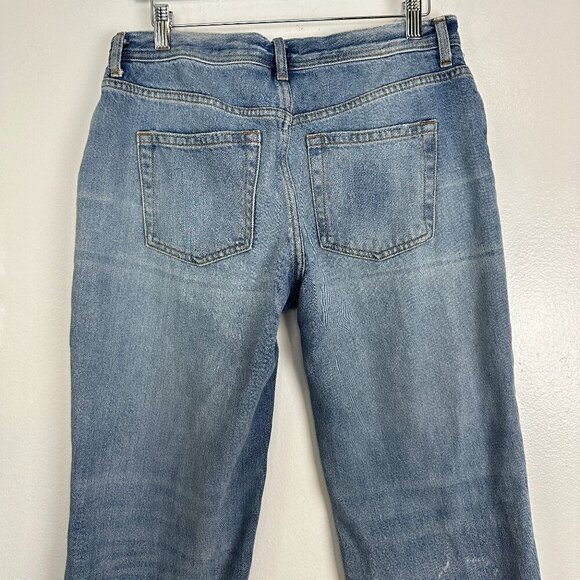 FREE PEOPLE Maggie Straight Leg Mid Rise Distressed Denim Jeans in Blue US 28 - Picture 12 of 14